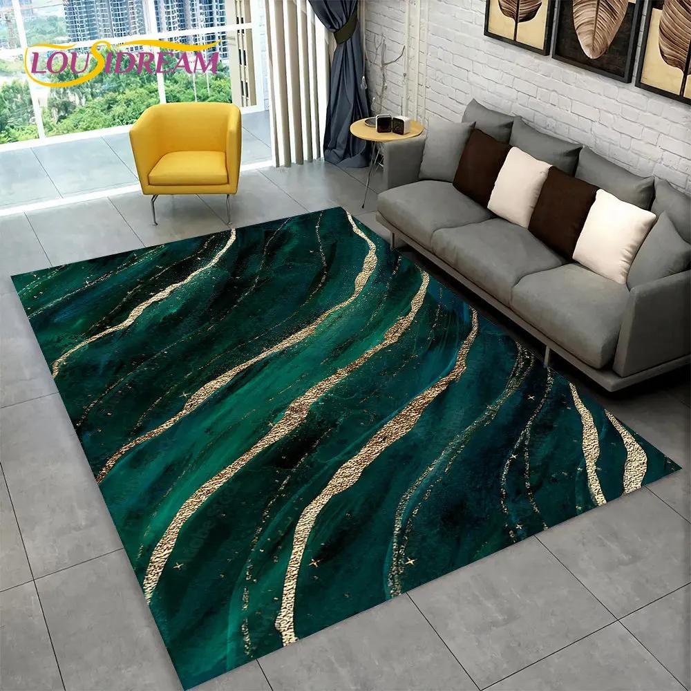 Nordic Blue Golden Colour Marble Geometric Area Rug,Carpet Rug for Living Room Bedroom Sofa Doormat Decor,Kid Non-slip Floor Mat