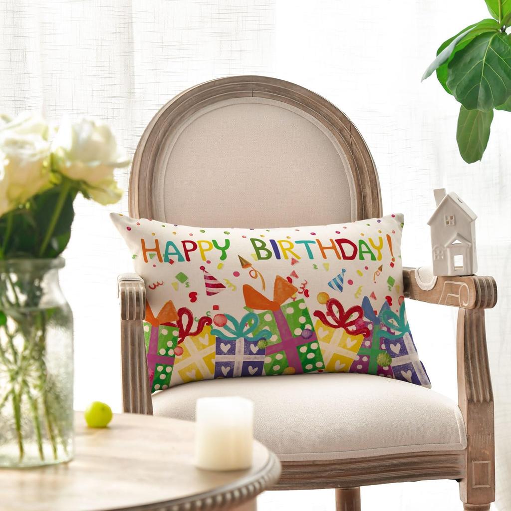 AVOIN Colorlife Happy Birthday Throw Pillow Cover, 12 X 20 Inch Birthday Gift Cushion Case Outdoor Decoration for Sofa Couch Farmhouse