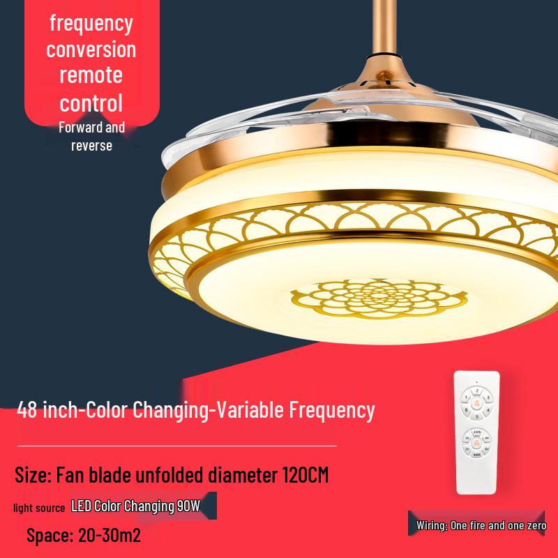 Smart Variable Frequency Ceiling Fan with Chandelier for Living Room, Bedroom, and Restaurant
