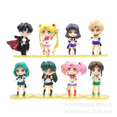 8-Piece Q Version Sailor Moon Figure Set, Chibi Usagi Tsukino Action Model Toys, Anime Collectible Ornaments