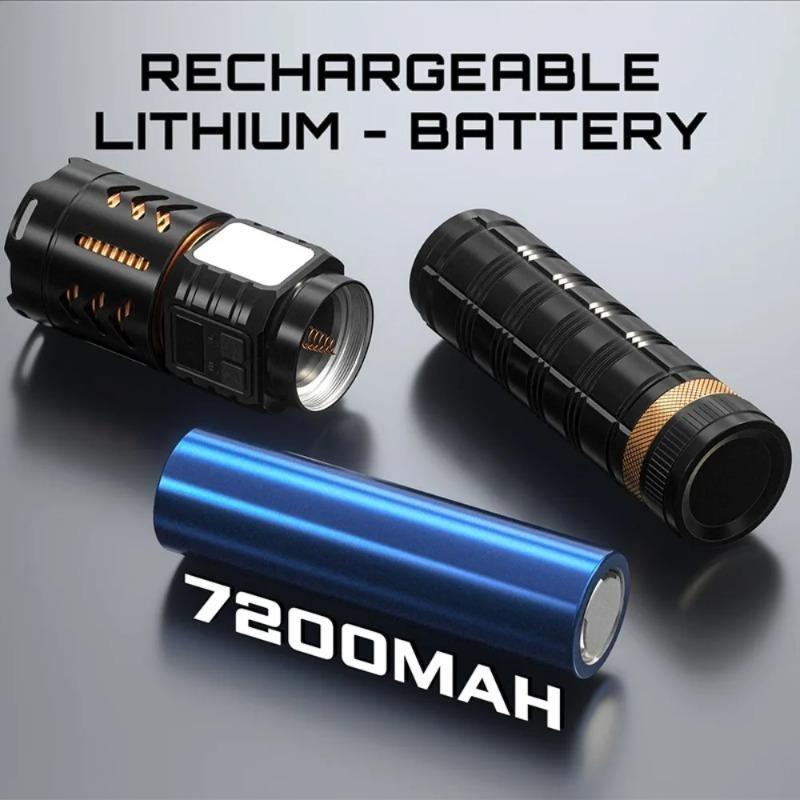 Dual Light Source Flashlight 7200mAh Rechargeable Battery Zoomable Focus Chip 8 Modes Digital Display Outdoor Camping Hikin