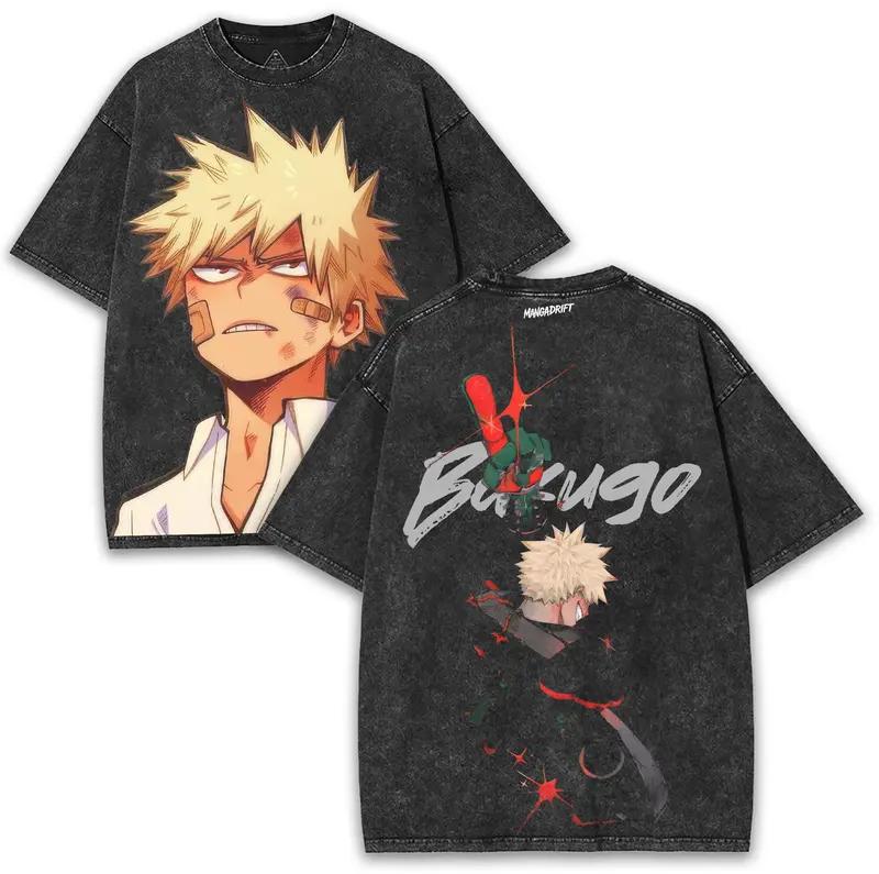 

My Hero Academia Bakugou Katsuki Print Tee Men Women Retro Washed Tshirts Cotton T Shirt Short Sleeve Clothing Harajuku Tshirt S