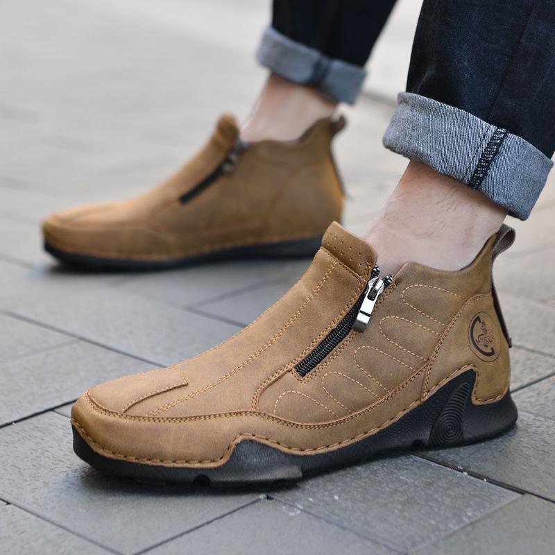 Fashion Winter New Chelsea Men's Suede Ankle British Style Leather Men Fashion Boots Soft Sole Round Head Wedding
