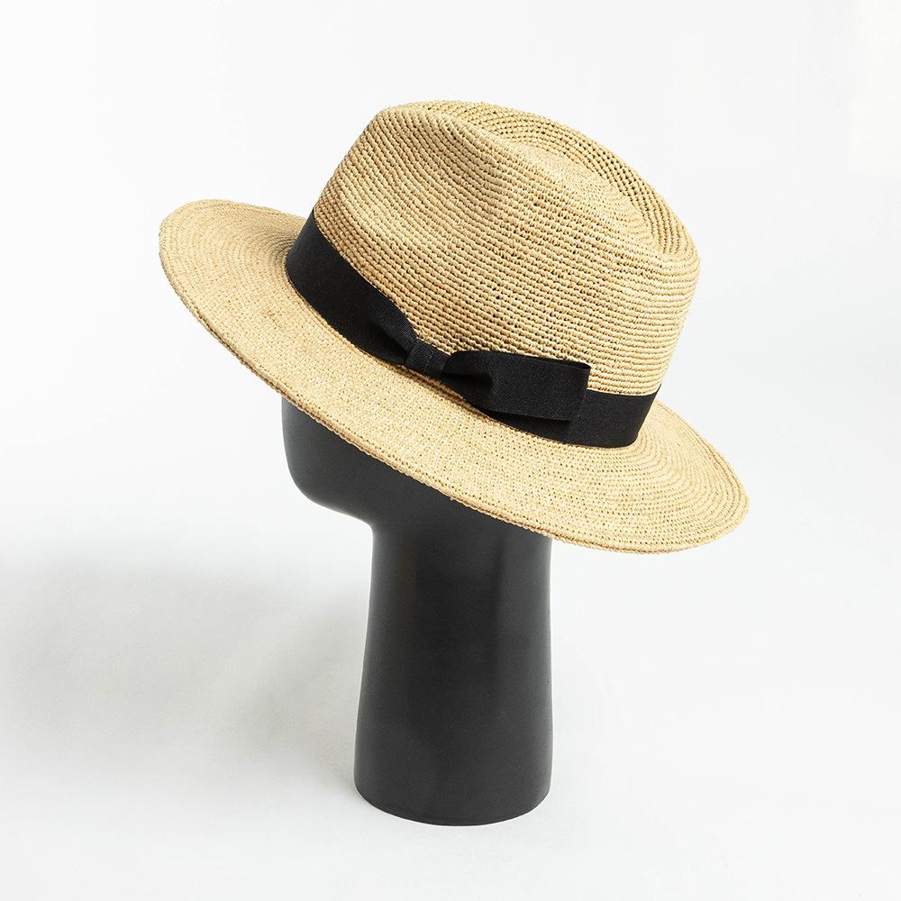 Spring and summer fashion hand-woven bow crochet raffia jazz hat outdoor travel sunscreen sunshade straw hat tide