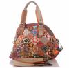 Patchwork Leather Bag Women with Flower Appliqués & Shoulder Strap