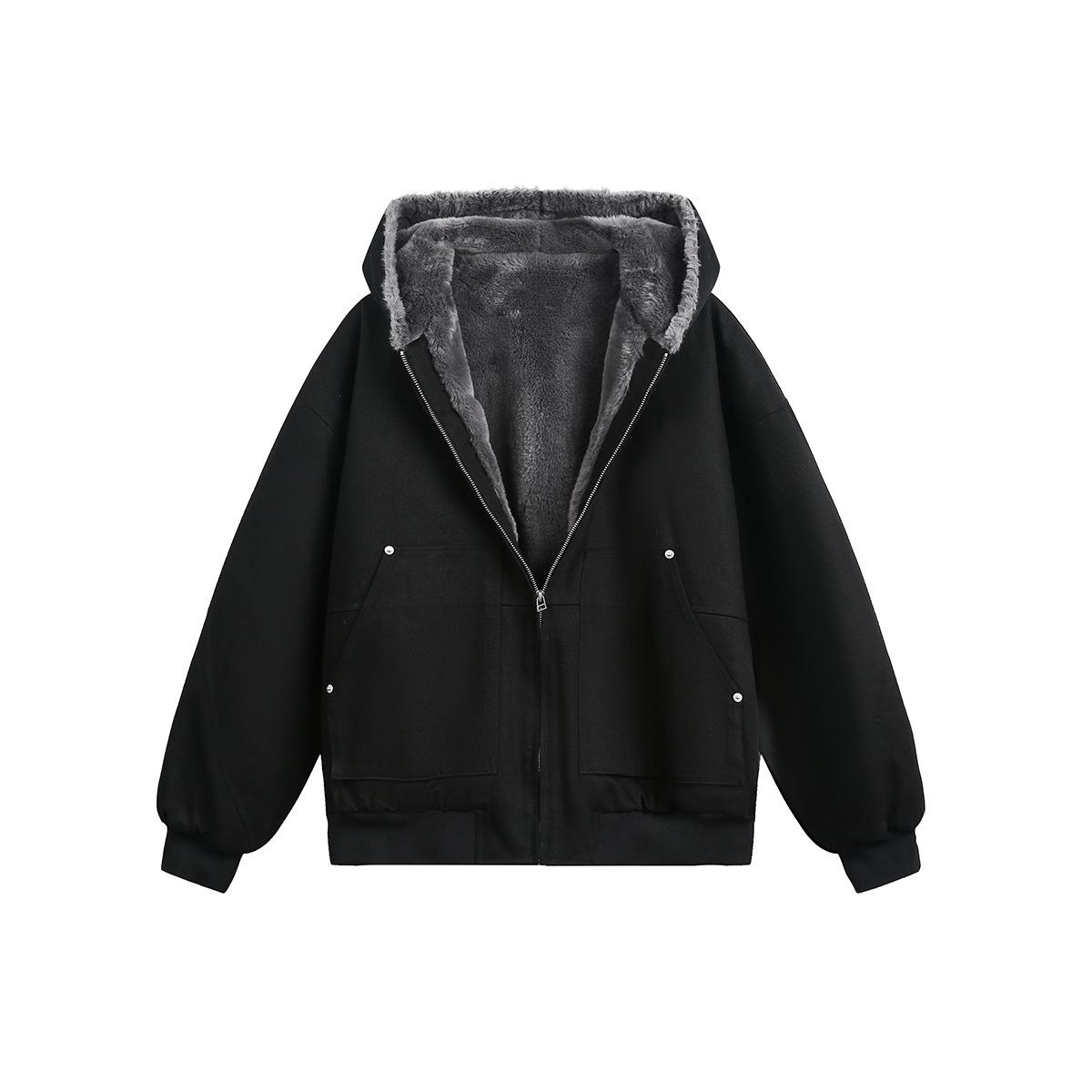 

Men s Loose Velvet-Lined Distressed Winter Workwear Jacket X-Large чорний
