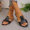 Women's shiny H-shaped buckle light luxury casual slippers