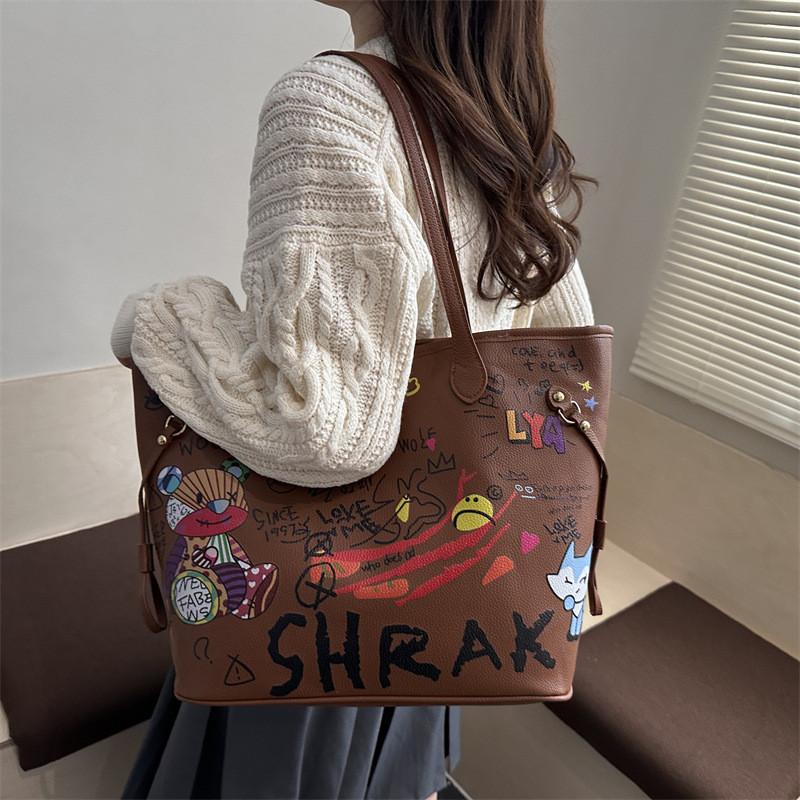 Borsa Tote Cartone Animato Grande Capacità PU Moda Casual Borsa a Mano per Uso Quotidiano