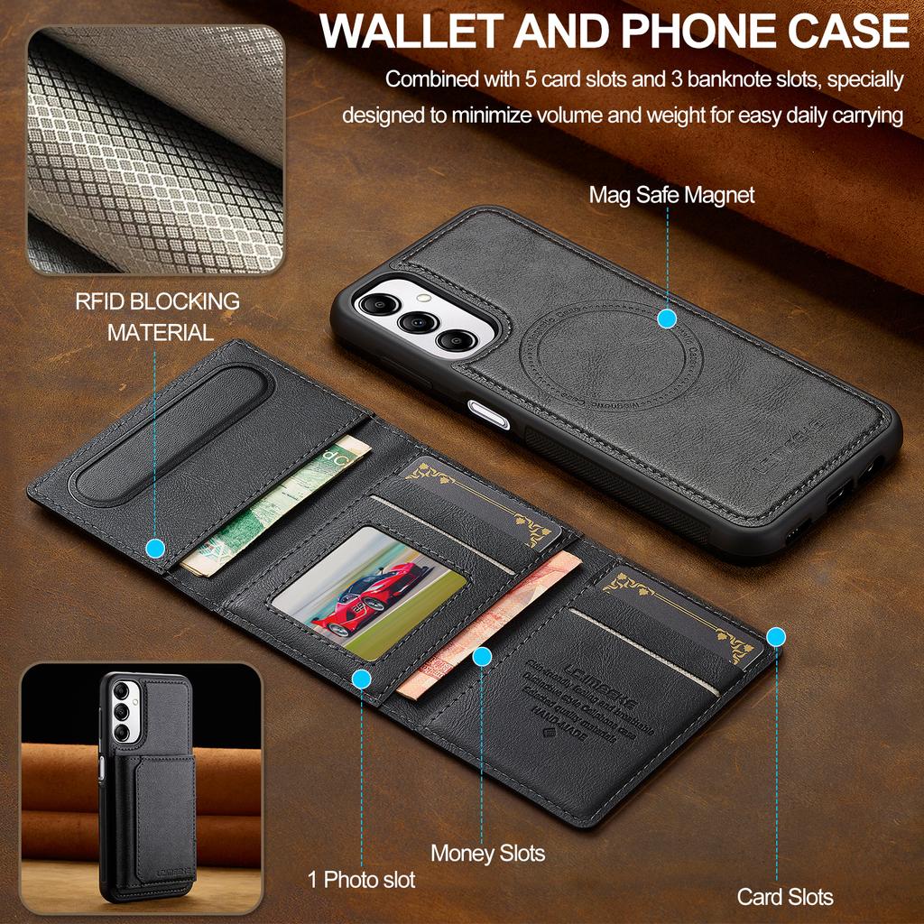 For Samsung Galaxy A54 5G Magnetisk Telefondeksel Lær Bakdeksel med Avtakbar Kortholder