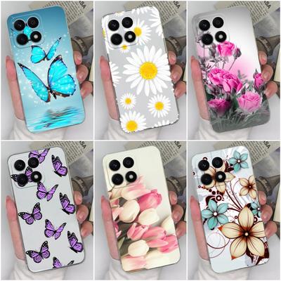 Telefono dėklas „Honor Magic5 Pro 9S 9X Pro 20S 30S X8a X7a 8A Pro“ galinis dangtelis „Butterfly“ gėlė, skaidrus, atsparus smūgiams, minkštas silikonas, skirtas „Honor“ buferiui