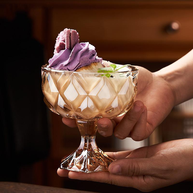 300ml Glass Ice Cream Cup Ins Style Dessert Yogurt Cups Hand Painted Goblet Fruit Pudding Salad Bowl Juice Milk Shake Cup