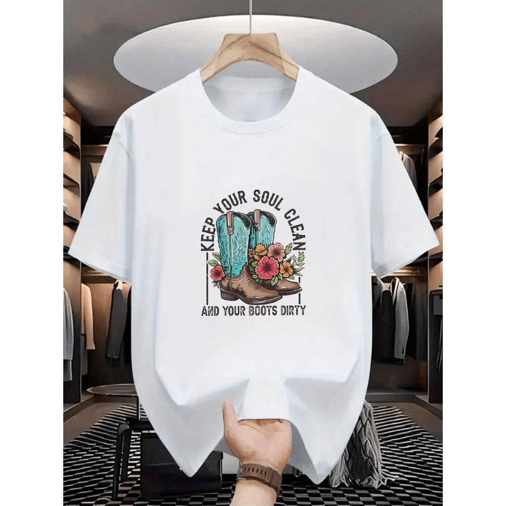 Übergroßes Weißes Lässiges Kurzarm-T-Shirt mit Grafischem Print im Western-Cowboy-Stil Lockeres Tee für Country-Musik-Fans