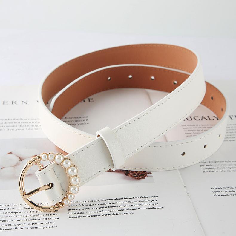 Pearl Button Belt For Women With Zinc Alloy Buckle Vintage Fashion Accessory For Casual Wear