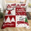 Merry Christmas Duvet Cover Set,Red Buffalo Checked Rustic Truck Comforter Cover,Plaid Xmas Tree Elk Deer Snowflake Bedding Sets