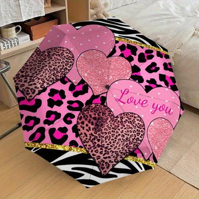 1pc Leopard Love Zebra Pattern Pattern Design Umbrella,Compact Umbrella, All Season, Travel, Outdoor, One Touch Auto Open and Close,Christmas Gift