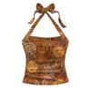 Summer Vintage Bohemian Sun Face Print Halter Neck Fitted Top