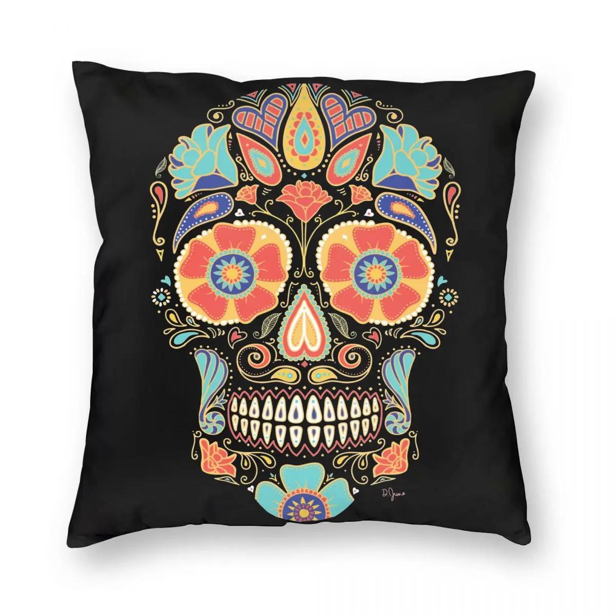 

Подушка-конфета «Сахарный череп» Двусторонняя печать Декоративная наволочка Чехол для диванной подушки Домашняя квадратная 66x66cm