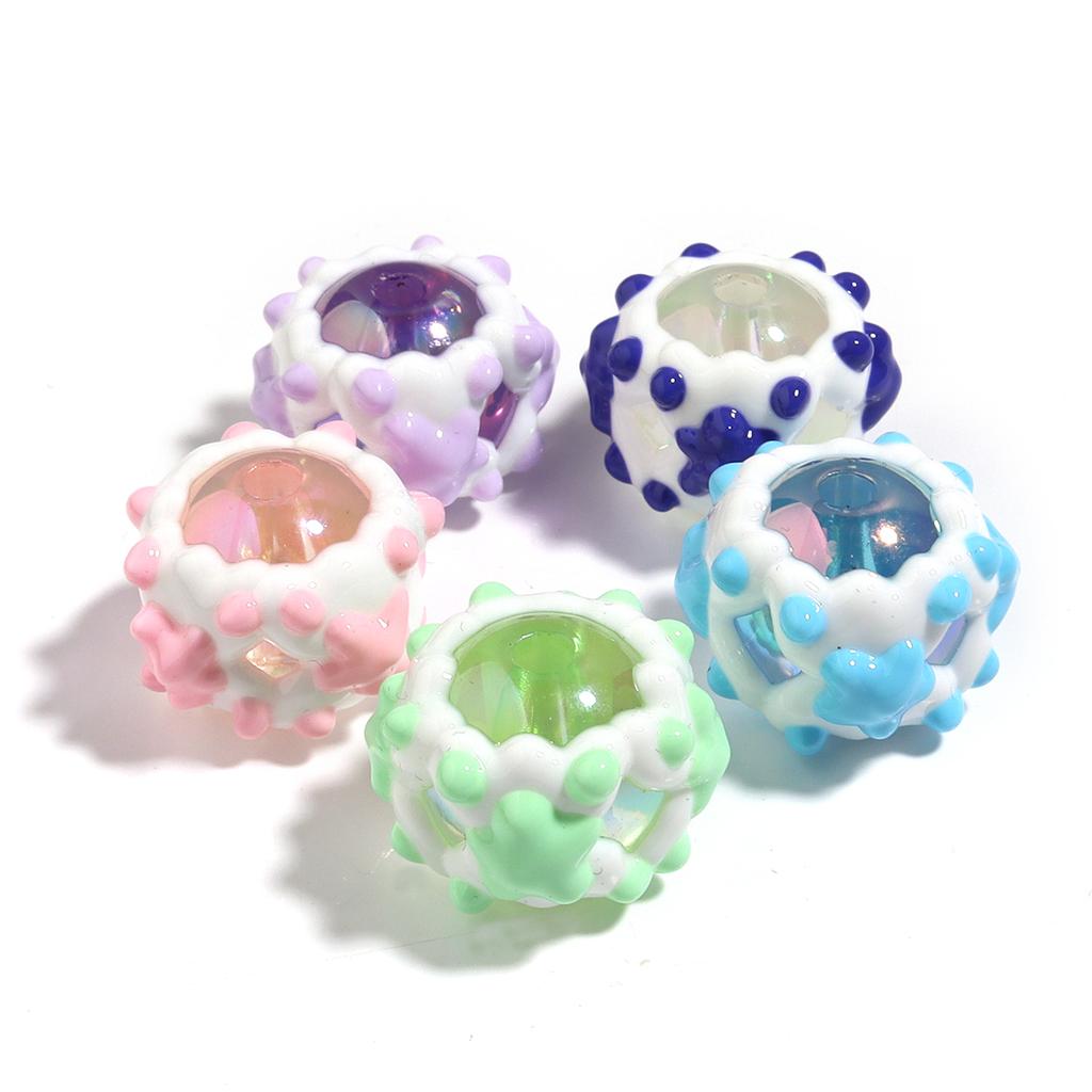 5Pcs Acrylic Round Beads Color Hand-painted Star Craft Loose Bead For Jewelry Material DIY Bracelet Phone Chain Beaded Supplies