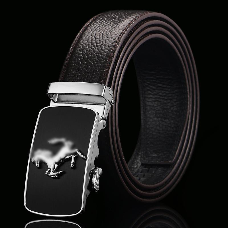 Brown Open Edge Cowhide Belt  Men's Real Cowhide Business Casual Automatic Buckle Belt