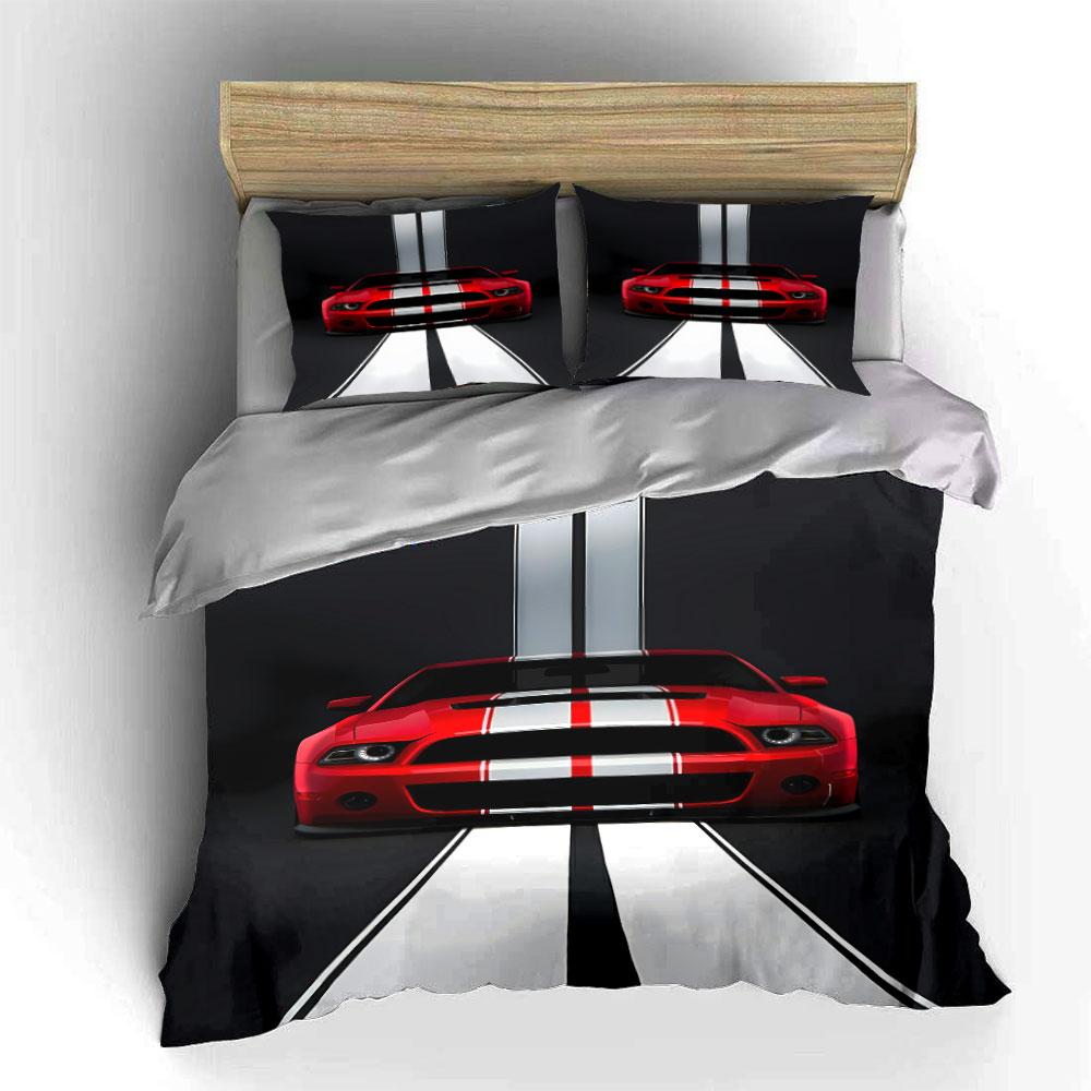 Red car, racing stripes. Bedding sets Duvet cover sets Duvet covers Pillowcases(1* Duvet Cover 2* Pillowcases without duvet insert)