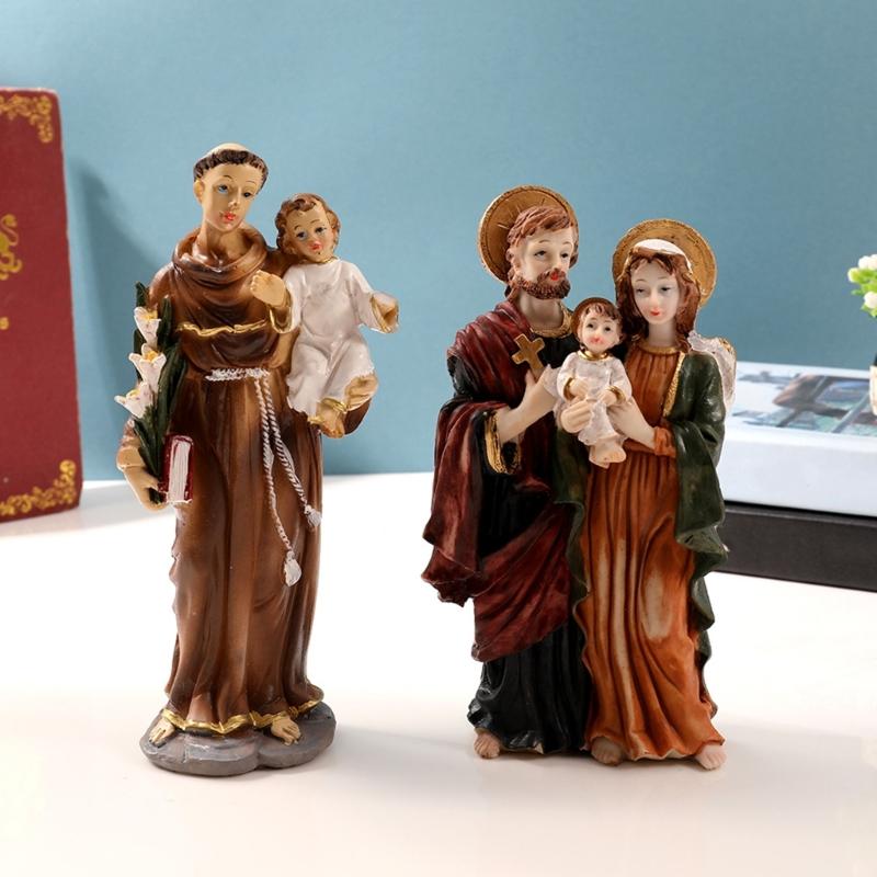 Resins Catholic Holy Family Statue Christmas Home Decors,Renaissances Sculptures Tabletop Centerpieces for Living Room