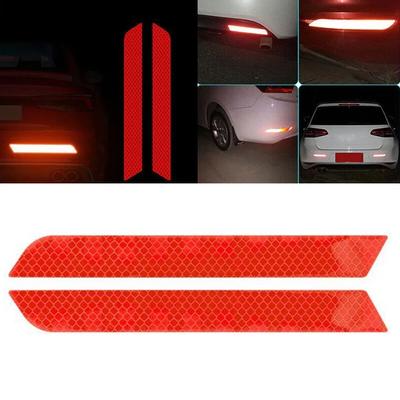 2x Red Car Rear Bumper Reflective Strips Tape PET Stickers High Visibility Exterior Accessories For Parking Spaces/ Hazard Areas