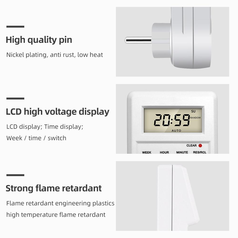 TM03 Digital Timer Switch Outlet Electronic Kitchen Timer Outlet 12/24 Hour Cycle Programmable Timer Outlet Time Setting3
