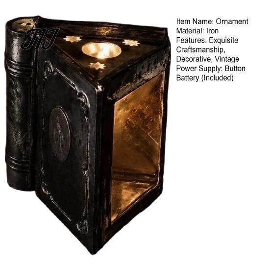 Holiday Anniversary Gift Metal Magic Book Candle Box with Light, Lighted Holder Ornament, Decorative Pillar Stand for Living Room Bedroom Office