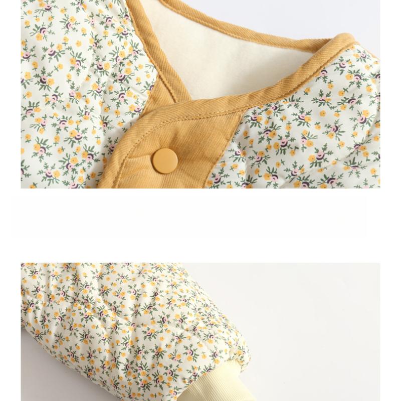 New Design Girls Winter Korean Style Floral Cotton-Padded Corduroy Three-Color Floral Cotton Jacket