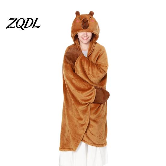 Übergroßer Deckenhoodie Tier-Wearable für Damen, Flanell-Sweatshirt Leichter Samt-Bademantel-Decke, Knopfleiste Cosplay-Umhang Nachtwäsche Winter