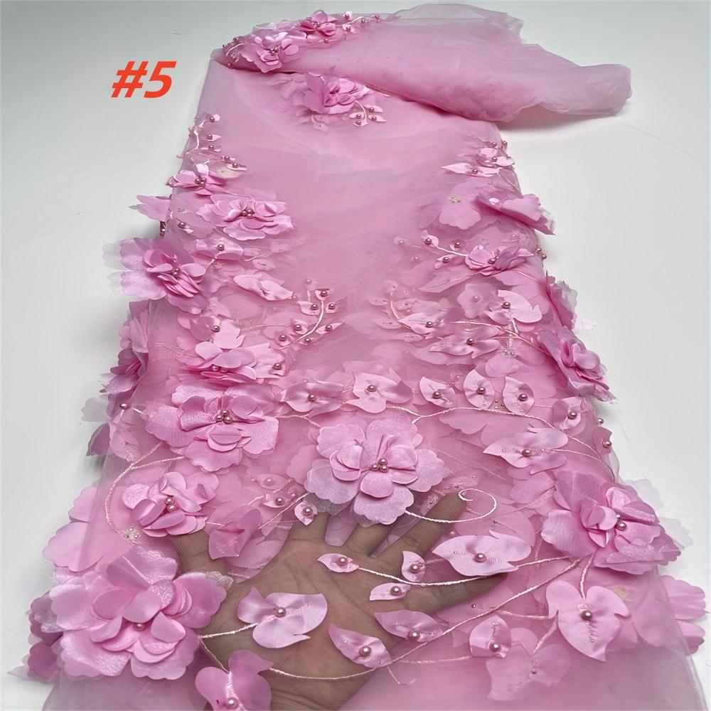 African Lace Fabric 2025 High Quality With Beads Mesh Embroidery 3D Flower Tulle Nigerian Lace Fabric for Women Party Dresses