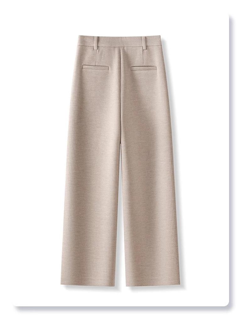 Women's 2024 Merino Wool Wide-Leg Pants - Nine-Point, Straight-Leg, Coffee Color