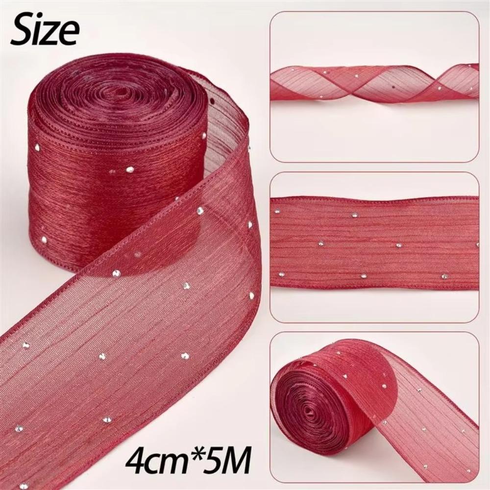 5 Meters/pack Bubble Pleated Tape 4cm Gift Wrapping Bouquets Diamond Mesh Organza Ribbon Gifts Packaging Material