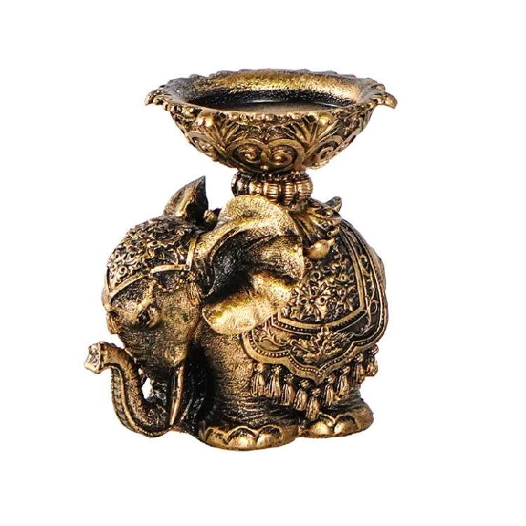 Porta-velas Elefante da Sorte Riqueza Estátua de Resinas Animais Castiçais para Velas Tealight