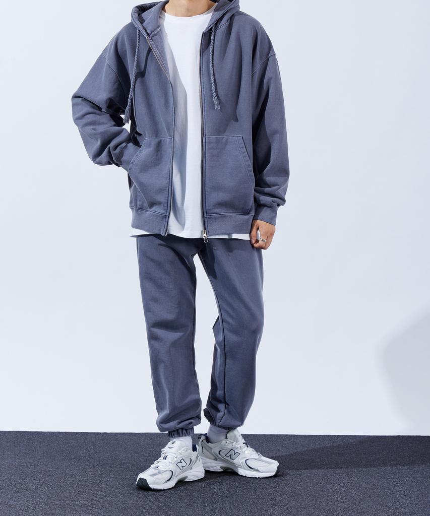 Topboy Heavy Duty Pigment Two-Way Zip-Up Hoodie Stone Navy