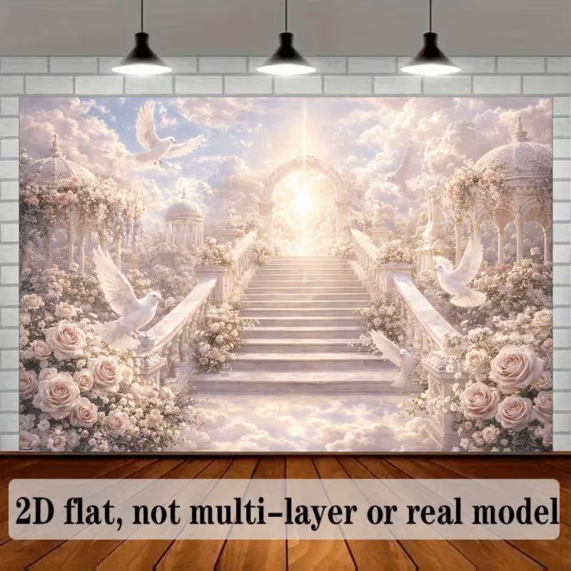 

2D Floral Heaven Stairway Backdrop Spiritual Themed Photoshoot Banner 47.2x31.5inch/120*80cm