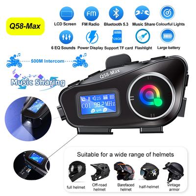 Bluetooth Motorrad Gegensprechanlage Helm Headsets Drahtlose Kommunikation Interphone BT 5.3 FM LED-Bildschirm Musik Teilen Für 2 Fahrer
