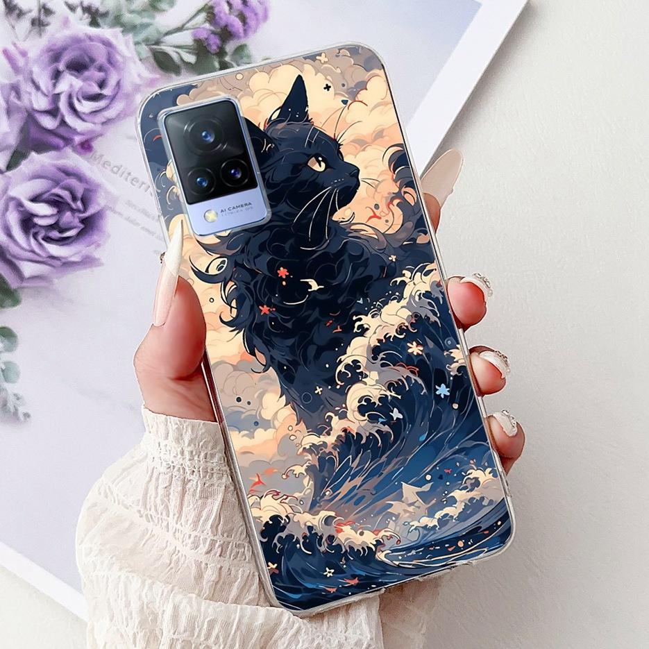 For Vivo V21e Case V2061 Cute Cat Lion Painted Cover Soft Silicone Phone Cases For Vivo V21 V2066 V2108 V 21 VivoV21 E 4G Fundas