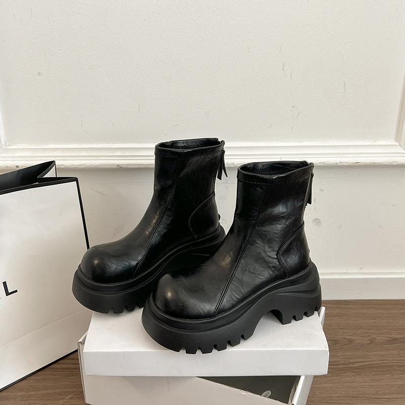 British Style Platform Height Increase Women Short Boots Autumn Winter Ladies Chunky Motorcycle Boots