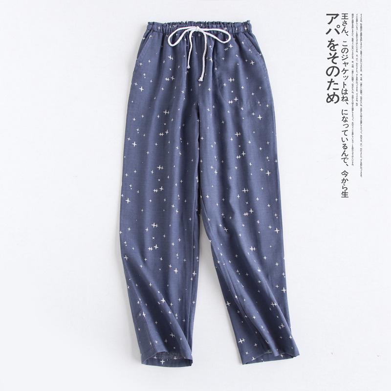 Spring, summer and autumn cotton gauze simple couple shorts thin loose men's Japanese home pajama pants air-conditioned pants comfortable