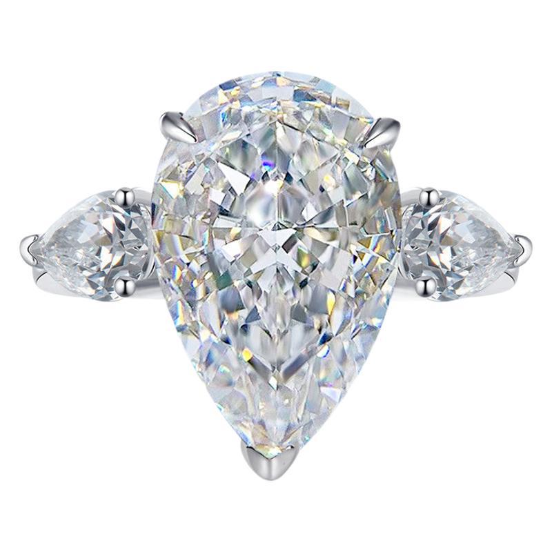 Teardrop Pear Shaped Simulated Moissanite & Zircon Three Stone Open Wedding Ring for Women