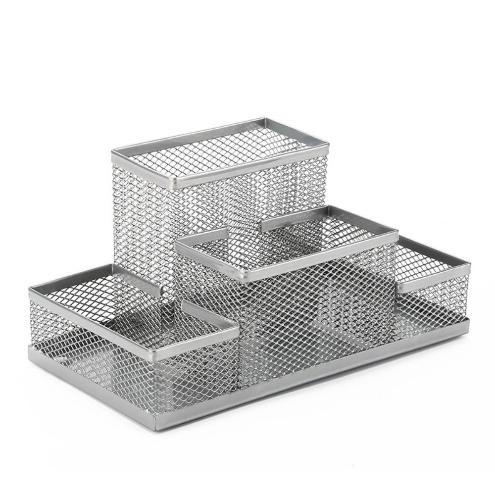 3/4 Grid Metal Mesh Pen Holder Large Capacity Makeup Brush Storage Bucket Bedroom Decoration