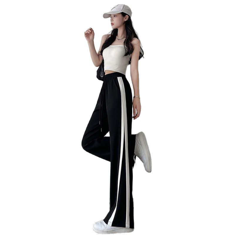 Women's Korean Style Wide-Leg Pants: Plus Size Slimming Straight, Loose Casual Petite Floor-Length, Trendy Spring-Summer Sportswear.