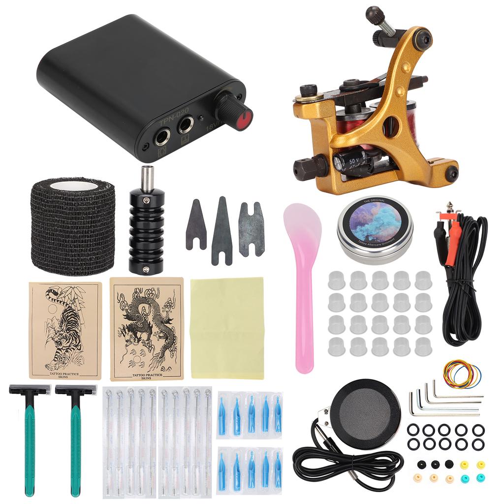 Complete Tattoo Coil Machine Kit Tattoo Silicone Practice Skin Repair Cream Tattoo Accessories