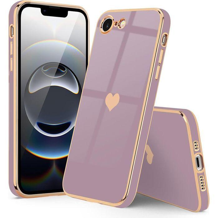 Coque de protection - BOOLING - pour iPhone 16e - Antichoc - Ultra Slim - Violet avec Motif Cœur