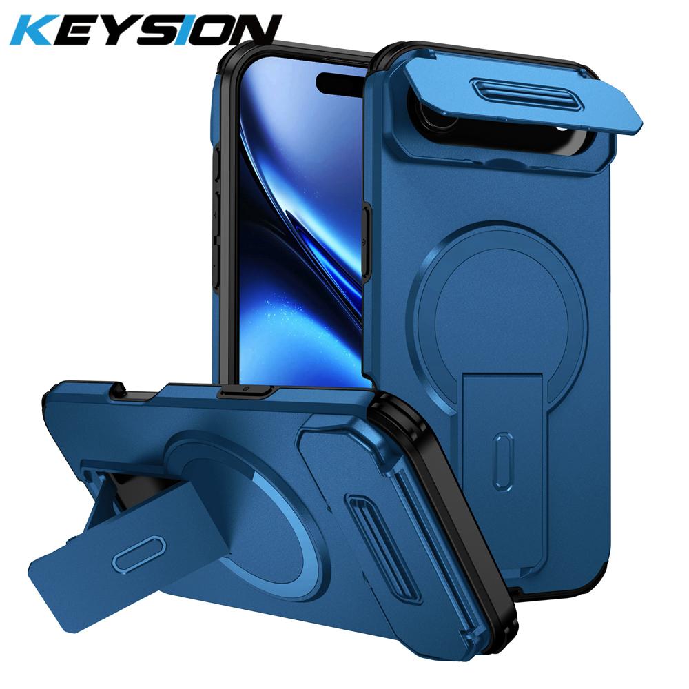 KEYSION Shockproof Magnetic Case for iPhone Air Slide Camera Protect Kickstand Wireless Charging Phone Cover for iPhone 17 Air