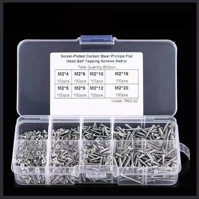1PACK/800PCS M2 KA Self-Tapping Screw Set, Carbon Steel Cross Flat Head Self-Tapping Screw Set
