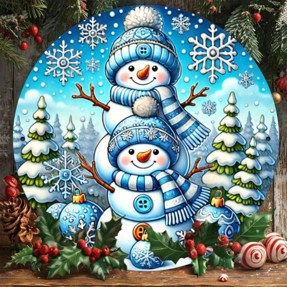 Iron Wall Art Festive Snowman Round Sign Christmas Decor Home Office Gift Holiday Living Room
