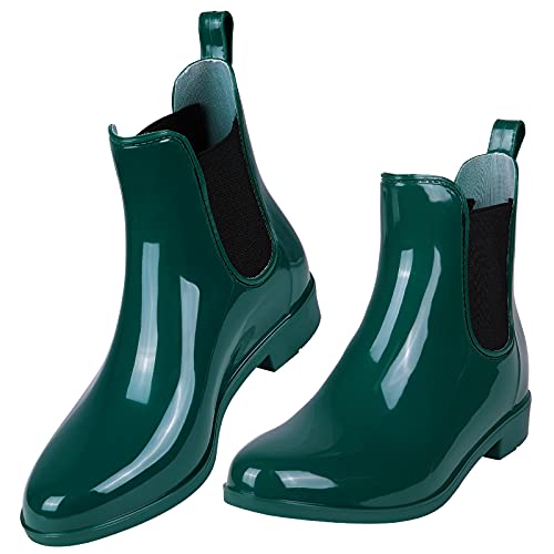 Móda Comwarm Dámské kotníkové boty Chelsea Lesklé holínky Vodotěsný svršek Kulatá špička Elastický pásek Nízká podrážka Módní protiskluzová dámská obuv