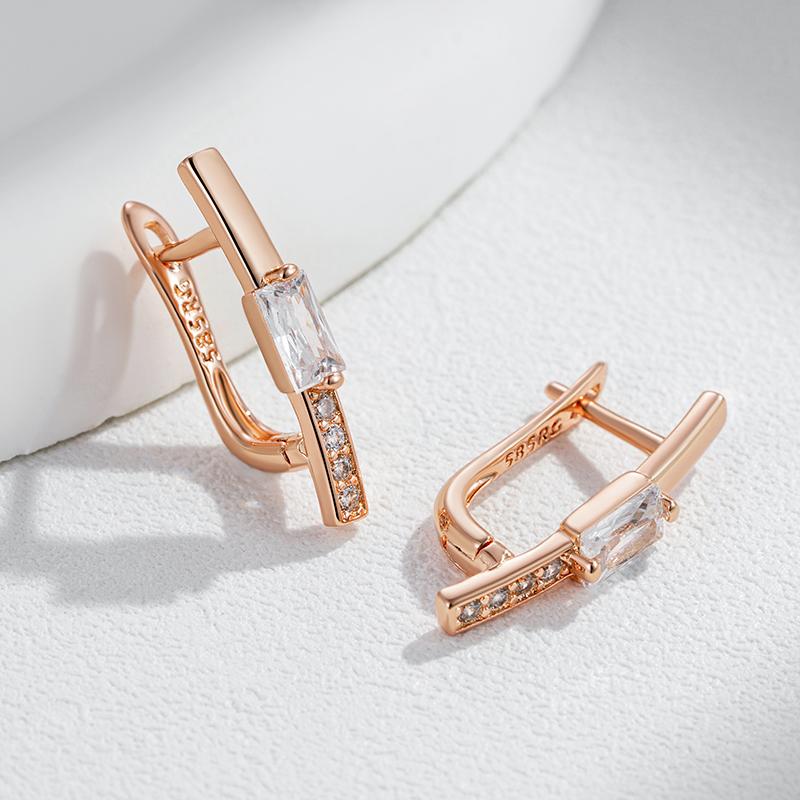 Rose Gold Color Drop Earrings For Women Trendy Square Natural Zircon Bridal Gift High Quality Daily Fine Jewelry